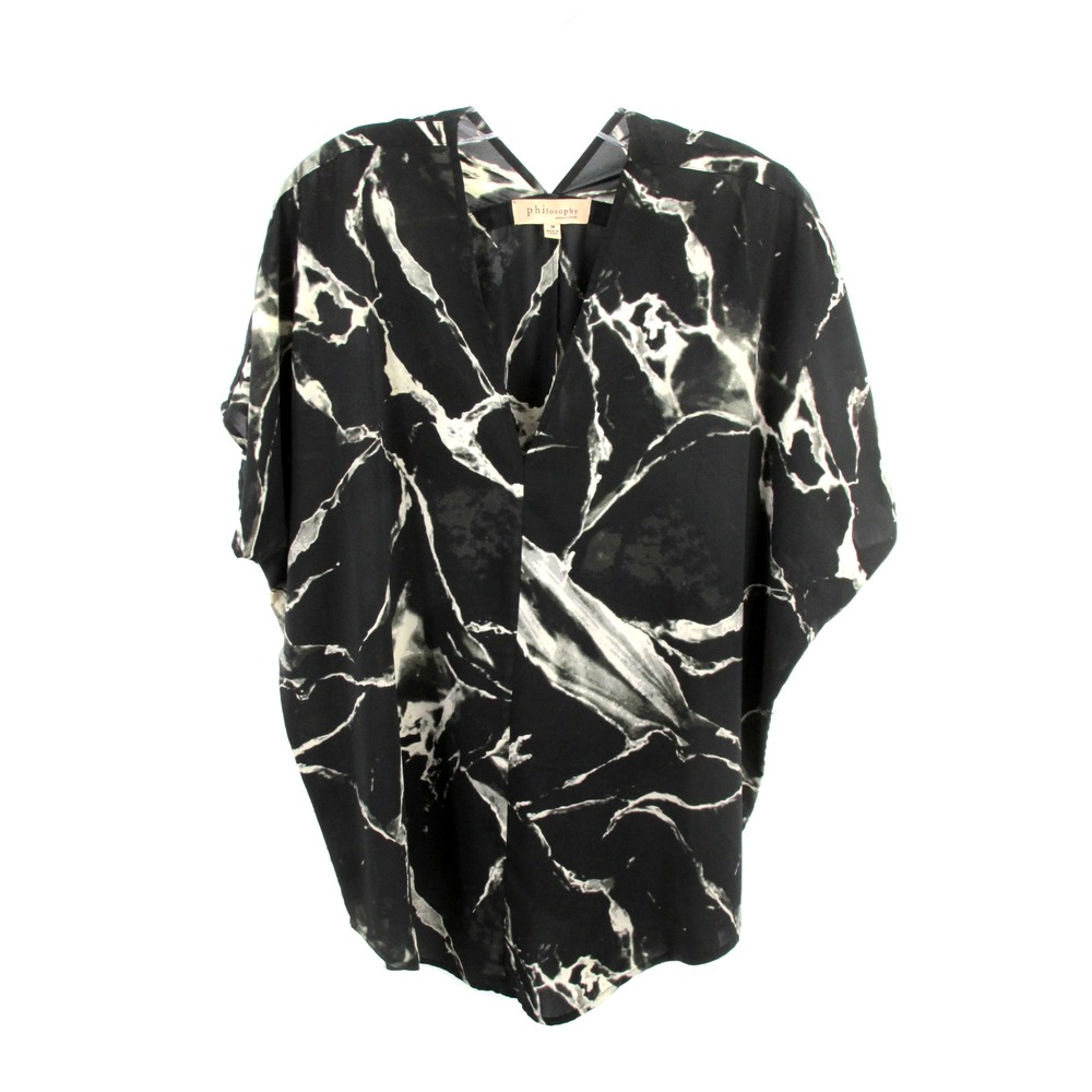 Philosophy Black Marble Sheer Kimono Cover Up Top V-Neck Medium